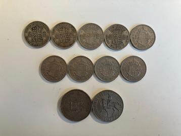 Engeland, 9x half crown en 2x 25 pence, 1947-1977