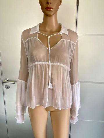 J426 Hunkydory maat M=38/40 blouse top wit transparant beschikbaar voor biedingen