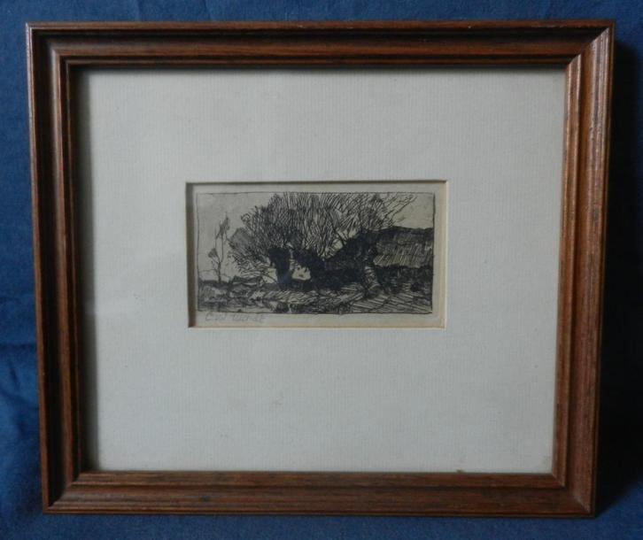 Leuke ets Boerderij knotwilgen Chris van der Windt 1877-1952, Antiek en Kunst, Kunst | Etsen en Gravures, Ophalen of Verzenden