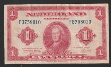 1 gld 1943 FB 758010 (wilhelmina) aardig mooi exemplaar beschikbaar voor biedingen