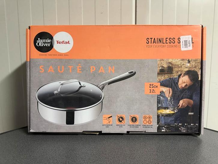 Tefal Jamie Oliver Cook Smart Hapjespan - Ø25 cm - RVS, Huis en Inrichting, Keuken | Potten en Pannen, Nieuw, Koekenpan of Braadpan