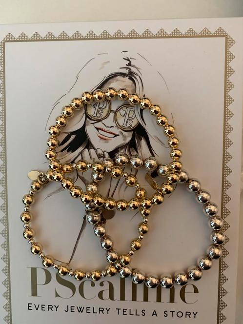 pscallme armband goudkleur zilveren kralenarmband j, Sieraden, Tassen en Uiterlijk, Armbanden, Zo goed als nieuw, Zilver, Goud