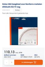 2st. Rotec HM Zaagblad 160x20 Z52 TF neg - Nieuw, Minder dan 30 mm, Cirkelzaag, Nieuw, Ophalen of Verzenden
