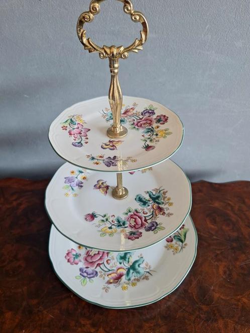 Vintage 3 laags etagere met vrolijke kleurtjes, Antiek en Kunst, Curiosa en Brocante, Ophalen of Verzenden