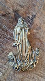 Antieke koperen religieus ornament Maria met engelen, Ophalen of Verzenden