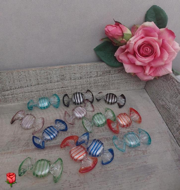 12 Vintage stijl Murano snoepjes/candies zilver folie 5 cm, Verzamelen, Glas en Borrelglaasjes, Nieuw, Overige typen, Ophalen of Verzenden