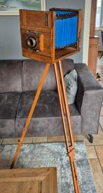 Antieke Houten veld balg Camera op Statief, Audio, Tv en Foto, Fotocamera's Analoog, Ophalen of Verzenden, Gebruikt, Spiegelreflex