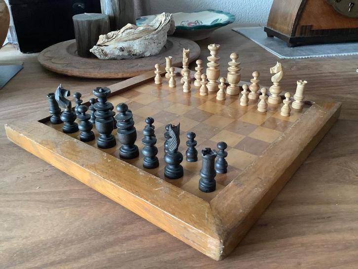 Antiek Regence schaakspel schaakset K 6 cm met bord, Antiek en Kunst, Antiek | Speelgoed, Ophalen of Verzenden