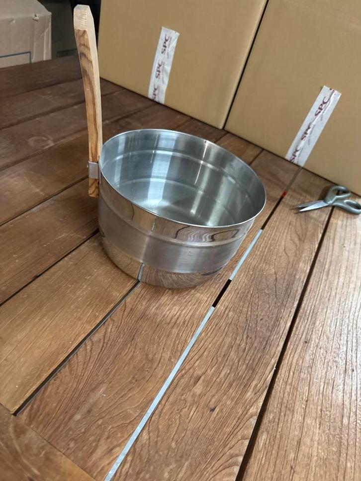 Sauna-emmer RVS met houten handvat – 4 liter, Sport en Fitness, Sauna, Zo goed als nieuw, Complete sauna, Ophalen