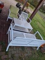 Witte houten lounge set met groene kussenset, Ophalen, Gebruikt, Hout