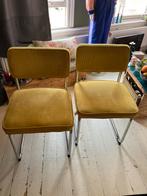 2 mosterd gele rib stoelen chromen stoel, Huis en Inrichting, Stoelen, Twee, Gebruikt, Stof, Ophalen of Verzenden