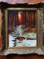 schilderij met oude lijst Winter in het bos 40-30cm, Antiek en Kunst, Kunst | Schilderijen | Klassiek, Ophalen of Verzenden