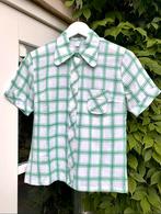 Vintage 60s wit/groen geruit bloesje, korte mouw, maat 36/38, Ophalen of Verzenden, Zo goed als nieuw, Vintage, Maat 36 (S)