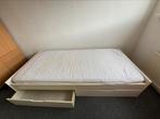 Eenpersoons bed (zonder matras), wit met twee lades eronder, 100 cm, Gebruikt, 210 cm, Eenpersoons