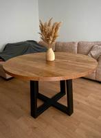 Eettafel massief eiken 130cm, Ophalen, 100 tot 150 cm, Rond, Zo goed als nieuw