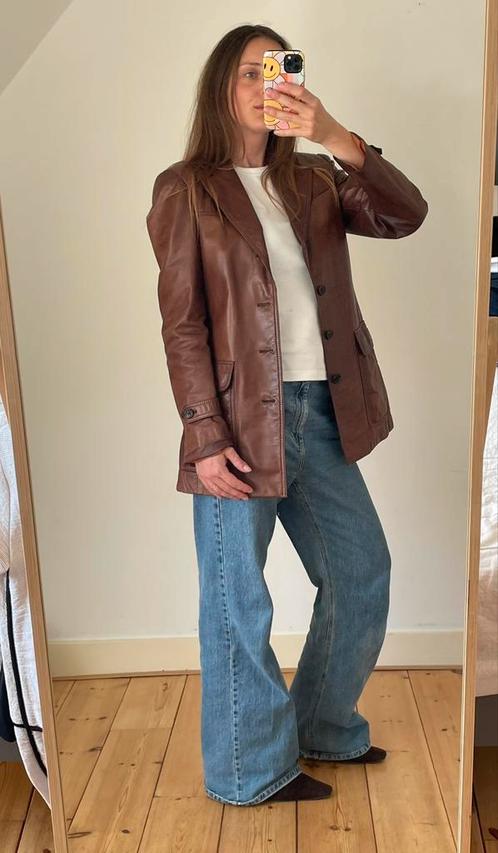 Vintage y2k / late 90’s leren jack maat 38, Kleding | Dames, Jassen | Zomer, Gedragen, Maat 38/40 (M), Bruin, Ophalen of Verzenden