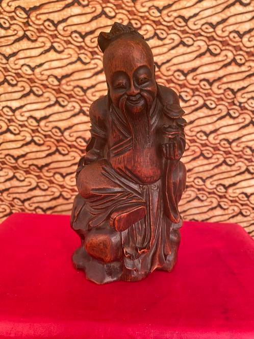 OUD SHOU LAO BEELD HANDGESNEDEN UIT BAMBOEWORTEL., Huis en Inrichting, Woonaccessoires | Boeddhabeelden, Gebruikt, Ophalen of Verzenden
