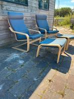 2 Ikea Poang stoelen met voetenbankje, Ophalen, Hout, Gebruikt, Twee