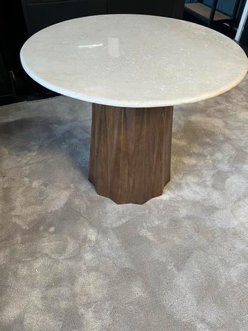 Marmeren eettafel 90cm met mangohouten poot beschikbaar voor biedingen