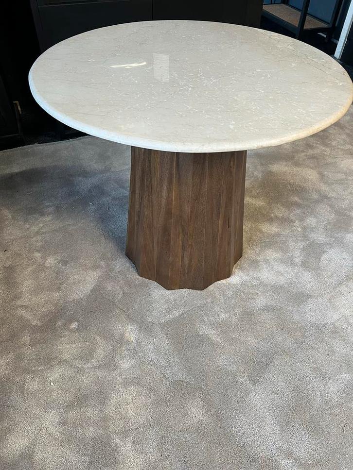 Marmeren eettafel 90cm met mangohouten poot, Huis en Inrichting, Tafels | Eettafels, Zo goed als nieuw, 50 tot 100 cm, Vier personen