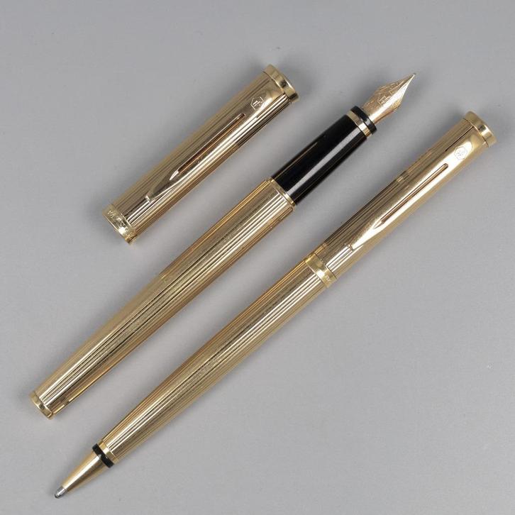 Waterman fountain pen & ballpoint pen gold plated / gold, Verzamelen, Pennenverzamelingen, Zo goed als nieuw, Pennenset, Waterman