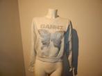 Ganni sweater lichte tint zilver glitter vlinder en merk M
