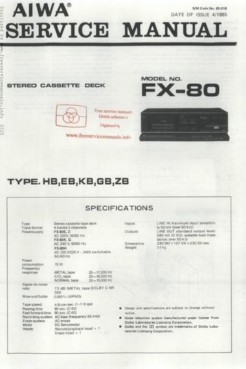 Aiwa, fx-80  originele service manual beschikbaar voor biedingen