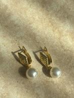 Pareloorbellen met gouden details ruit, Overige materialen, Hangers, Verzenden, Wit