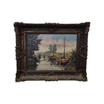 Olieverf schilderij met tjalken van R. Otter, jaren 40/50 beschikbaar voor biedingen
