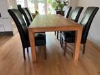 Teakhouten eettafel met 6 lederen stoelen, Huis en Inrichting, Tafels | Eettafels, Ophalen, Gebruikt, 100 tot 150 cm, Teakhout