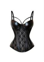 Prachtige leerlookcorset met kant, tm 6XL, Verzenden, Zwart, Body of Korset