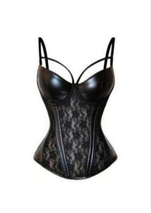 Prachtige leerlookcorset met kant, tm 6XL, Kleding | Dames, Ondergoed en Lingerie, Body of Korset, Zwart, Verzenden