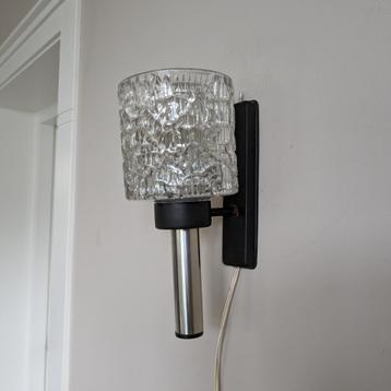 Vintage retro muurlamp Zwart met Chroom en Glazen kapje