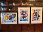 3 x Abstract Kunst stijl Appel COBRA achter glas, Antiek en Kunst, Kunst | Schilderijen | Abstract, Ophalen