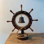 Maritiem Stuurwiel met Bel Decoratie Hout Touw Metaal Bel, Antiek en Kunst, Curiosa en Brocante, Ophalen of Verzenden