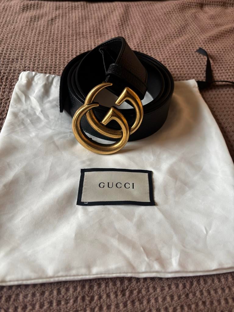 Gucci GG Marmont Riem - Zwart Leer - 110cm, Tailleriem, Ophalen of Verzenden, Zo goed als nieuw, 3 tot 5 cm