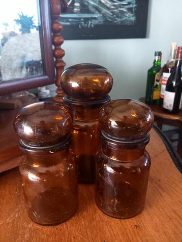 3 glazen potten amberkleurig glas jaren '70 beschikbaar voor biedingen
