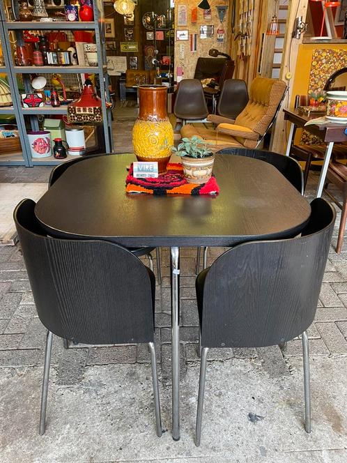 Vintage Ikea fusion eetkamer set, tafel en 4 stoelen, zwart, Huis en Inrichting, Complete eetkamers, Zo goed als nieuw, 4 tot 6 stoelen