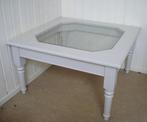 landelijke brocante witte salontafel, Huis en Inrichting, Tafels | Salontafels, Ophalen, 50 tot 100 cm, Glas, 50 tot 100 cm