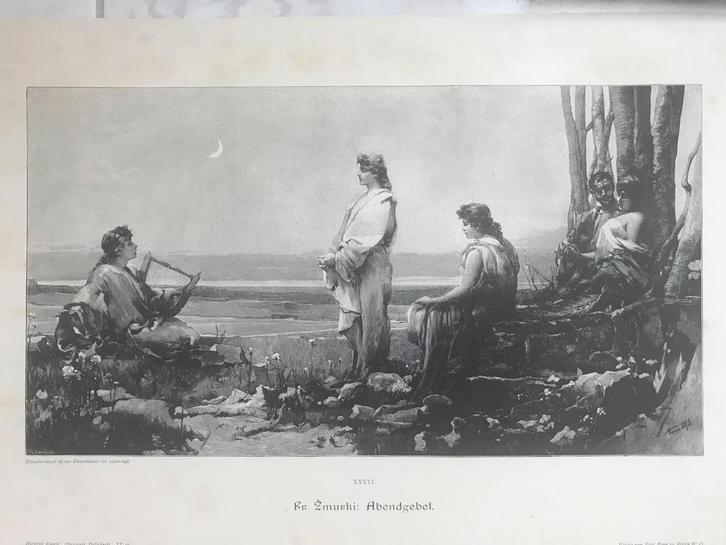 Fr. Zmurki: Abendgebet, or. gravure 1896, 35x19cm. Perfect!, Antiek en Kunst, Kunst | Etsen en Gravures, Ophalen of Verzenden