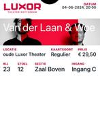 2 kaarten voor Van der Laan en Woe, Tickets en Kaartjes, Theater | Cabaret en Komedie, Juni, Twee personen