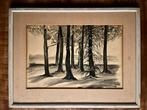 Orgineel ingelijst kunstwerk met bomen, Antiek en Kunst, Ophalen