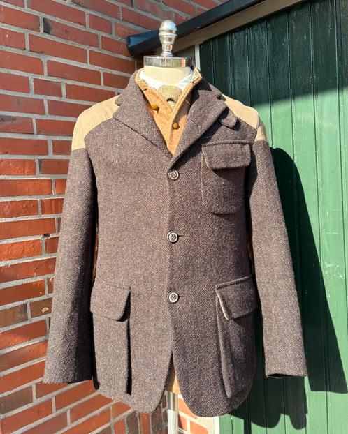 Harris tweed colbert Nigel Cabourn maat 48, Kleding | Heren, Kostuums en Colberts, Gedragen, Maat 48/50 (M), Bruin, Ophalen