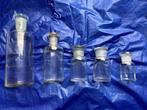 5 glazen stopflesjes(laboratorium) Helder glas, Ophalen of Verzenden, Zo goed als nieuw