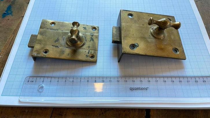 2x Antiek Schuifslot, voordeurschuif deur luik slot deurslot, Doe-het-zelf en Verbouw, Deuren en Horren, Ophalen of Verzenden