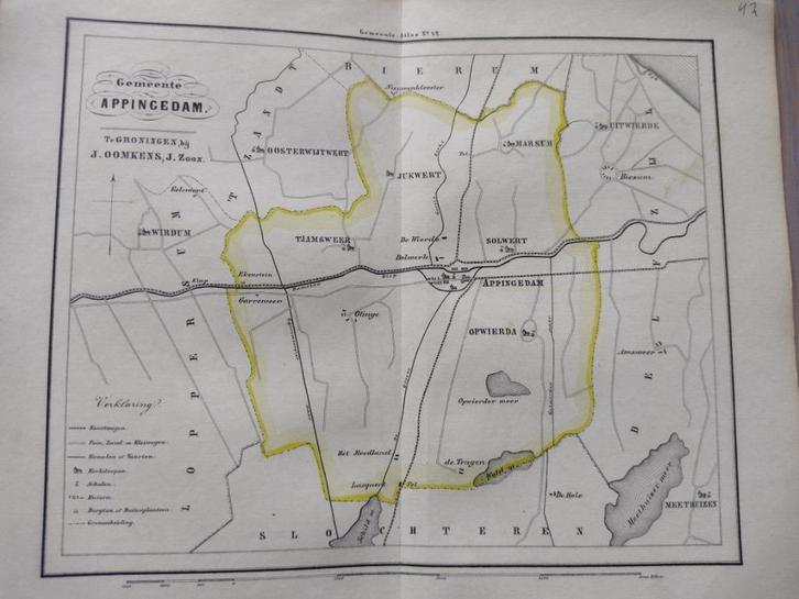 42 Appingedam Solwerd Tjamsweer Opwierda Oosterwijterd 1862, Antiek en Kunst, Kunst | Litho's en Zeefdrukken, Ophalen of Verzenden