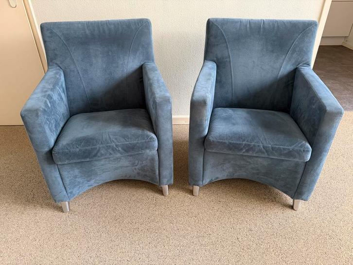Leolux Dolcinea Fauteuils - Blauw Alcantara, Huis en Inrichting, Fauteuils, Gebruikt, Metaal, 50 tot 75 cm, 75 tot 100 cm, Ophalen