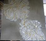 Lotus bloemen schilderij, wit creme acryl op stevig linnen,, Nieuw, 50 tot 75 cm, 50 tot 75 cm, Ophalen