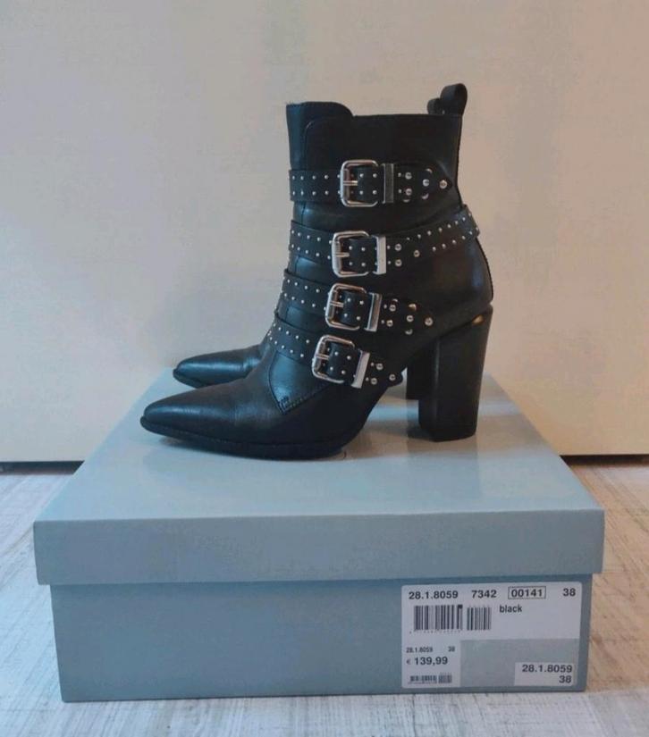 Manfield leren laarsjes - maat 38, Kleding | Dames, Schoenen, Gedragen, Lage of Enkellaarzen, Zwart, Ophalen of Verzenden