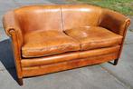Schapenleren Chesterfield kuip bank bruin leer + BEZORGING, Gebruikt, Chesterfield, Ophalen of Verzenden, Rechte bank
